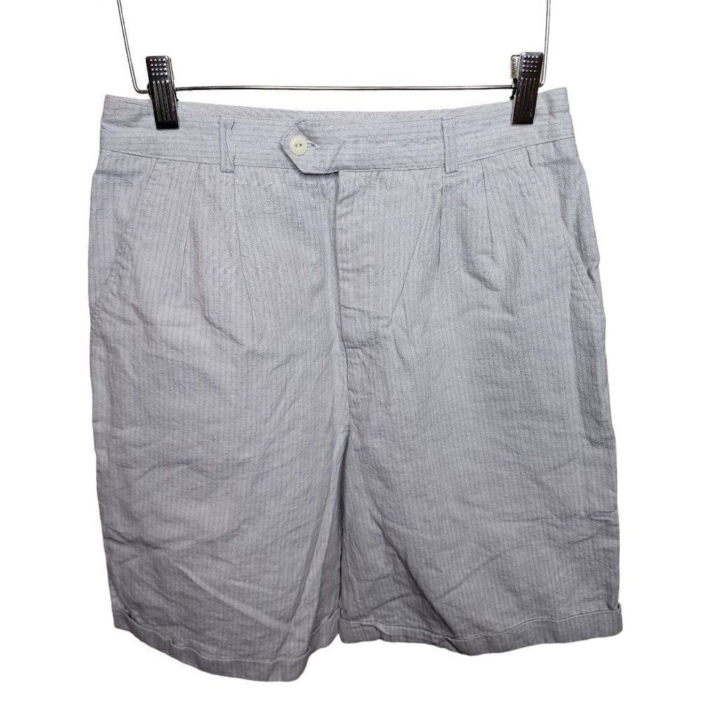 Vintage 90s Preppy Pleated Shorts Womens Size M White Stripe Pockets